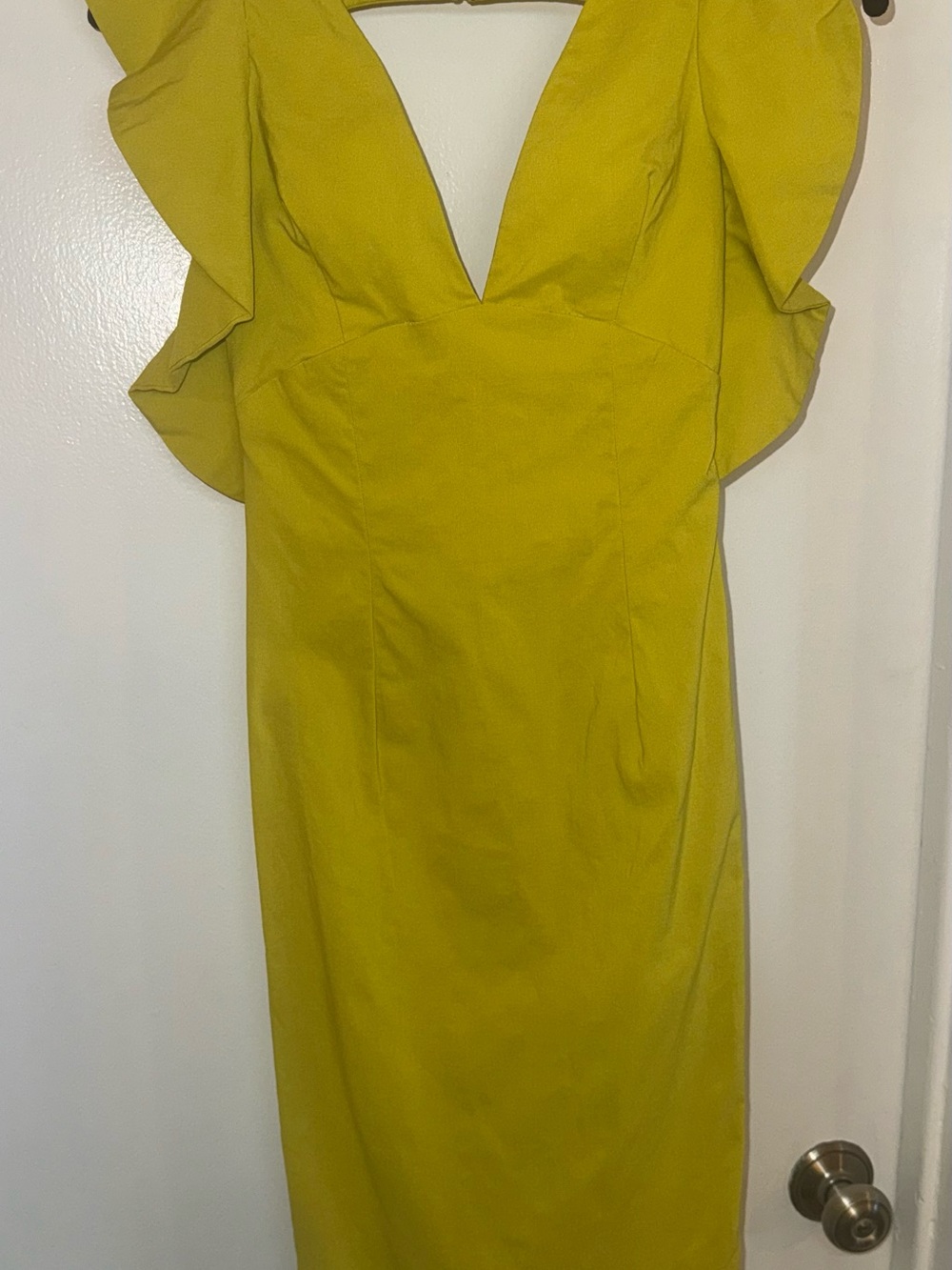 ASOS Petite Chartreuse Ruffle Sleeve Open Back Midi Dress US 1